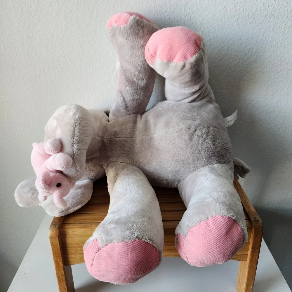 Vintage 2008 Plush Stuffed Animal Alley‎ Toys R Us Gray Pink Large Baby Elephant